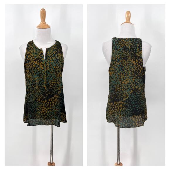 ALC Silk Printed Sleeveless Top Womens Small Black Green Mustard Button Front - Picture 1 of 13